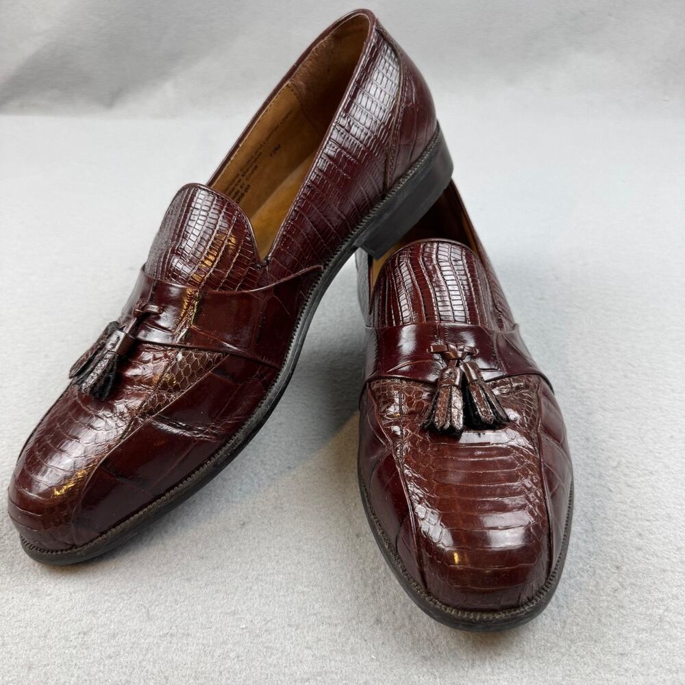 Stacy Adams Y2K Alberto Genuine Snake Skin Tassel Loafers Cognac Mens 12M
